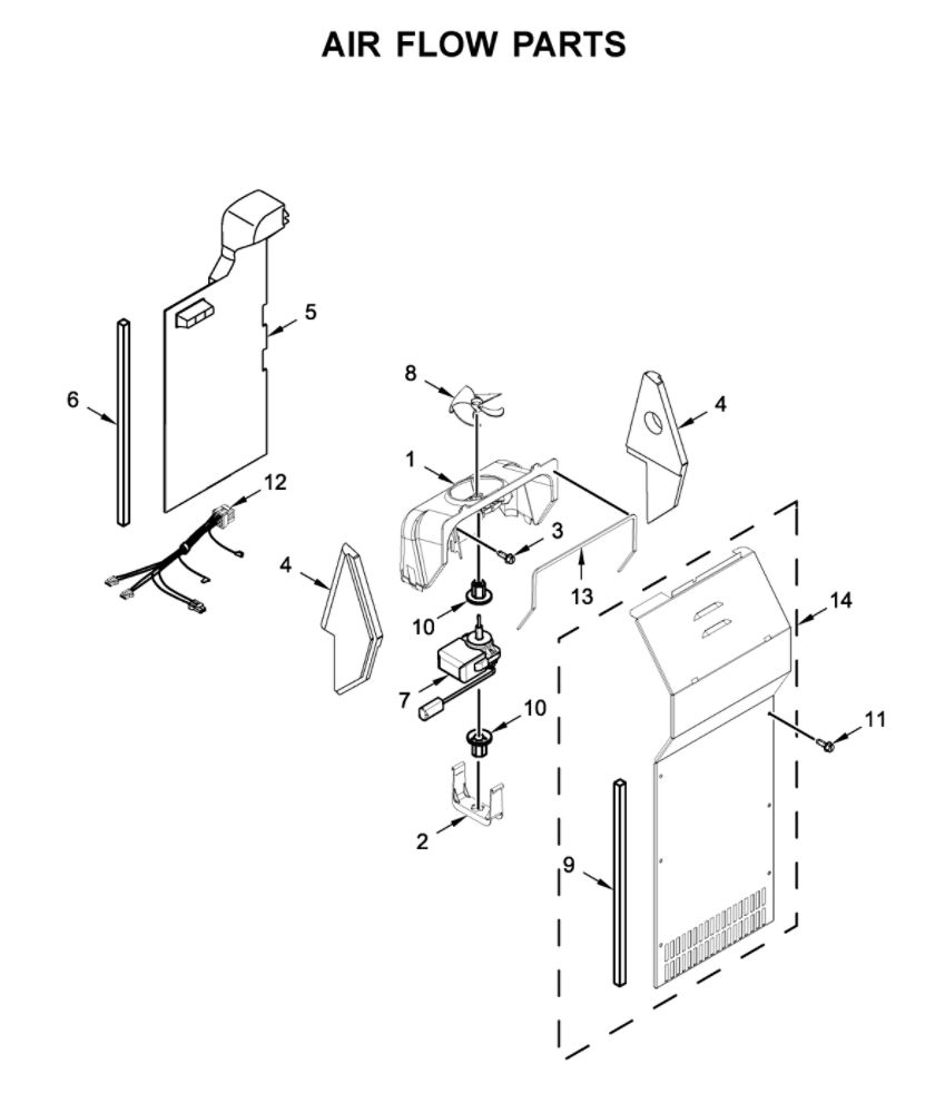 Air Flow Parts Diagram and Parts List for WRS315SDHM05  Whirlpool Refrigerator