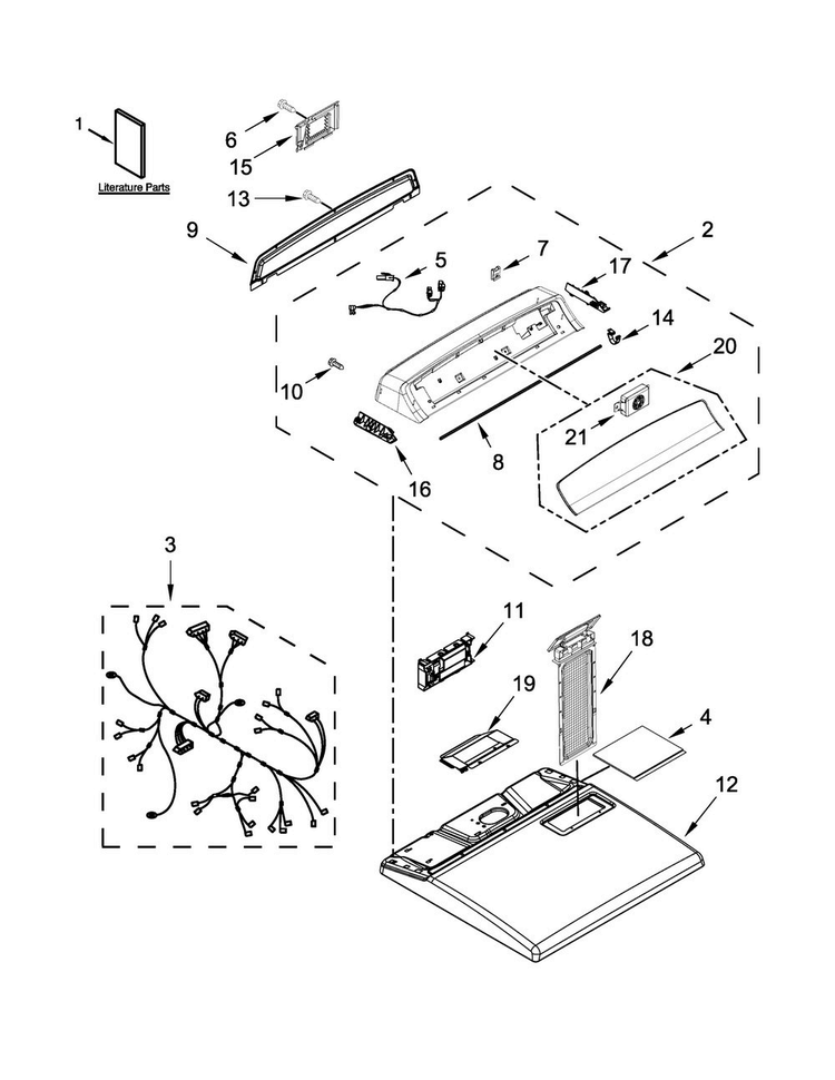 Top And Console Parts Diagram and Parts List for WGD7000DW2  Whirlpool Dryer