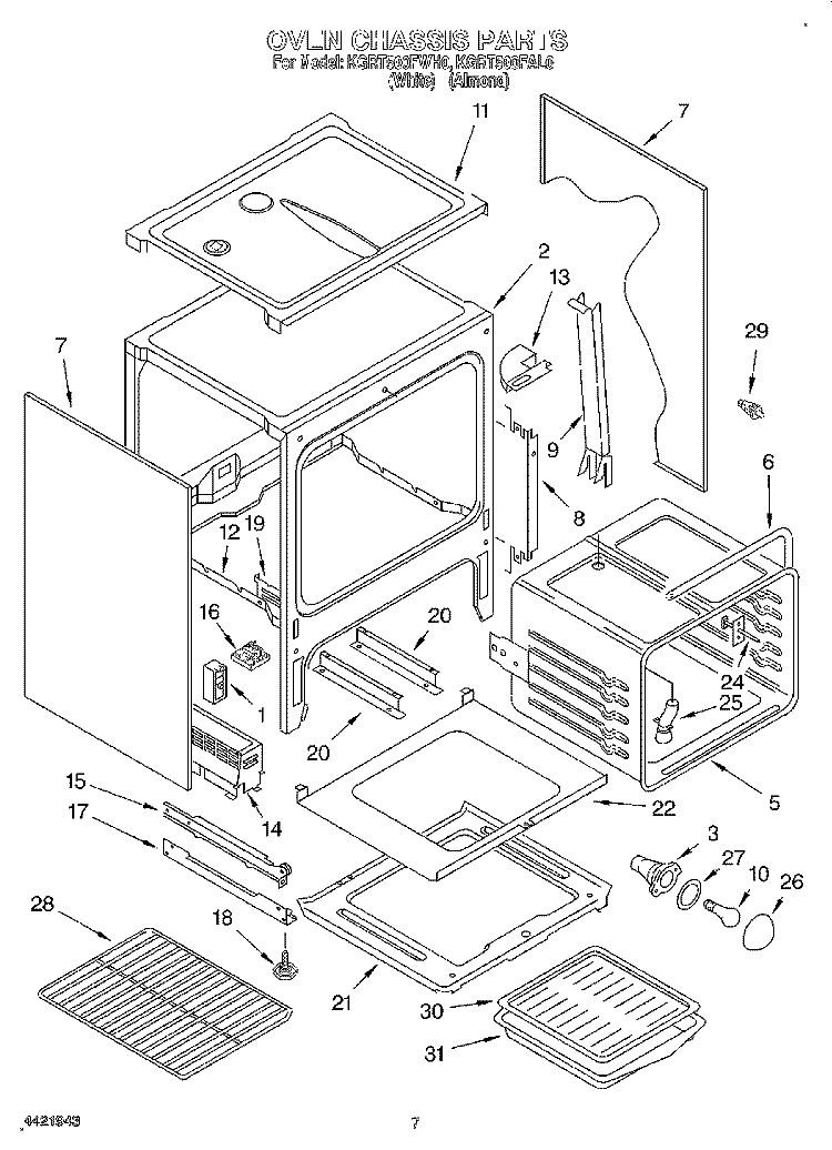 OVEN CHASSIS Diagram and Parts List for KGRT500FAL0  KitchenAid Range