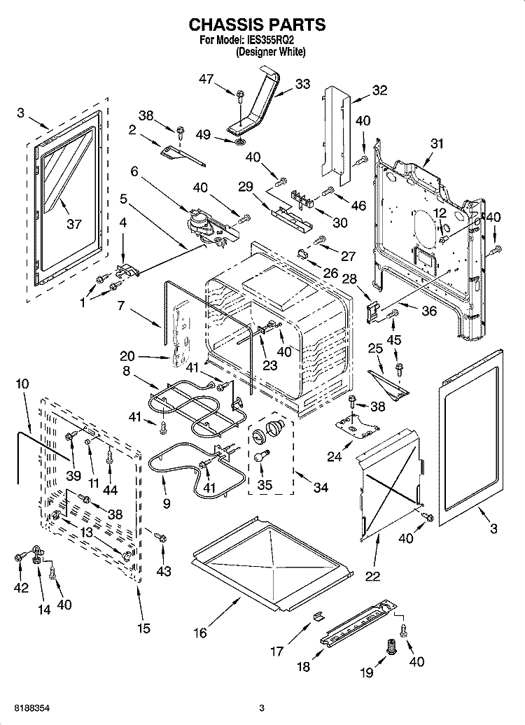 CHASSIS PARTS Diagram and Parts List for IES355RQ2  Inglis Range