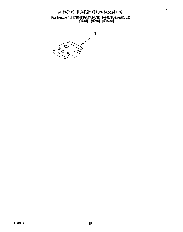 MISCELLANEOUS, LIT/OPTIONAL Diagram and Parts List for KUDR24SEBL0  KitchenAid Dishwasher