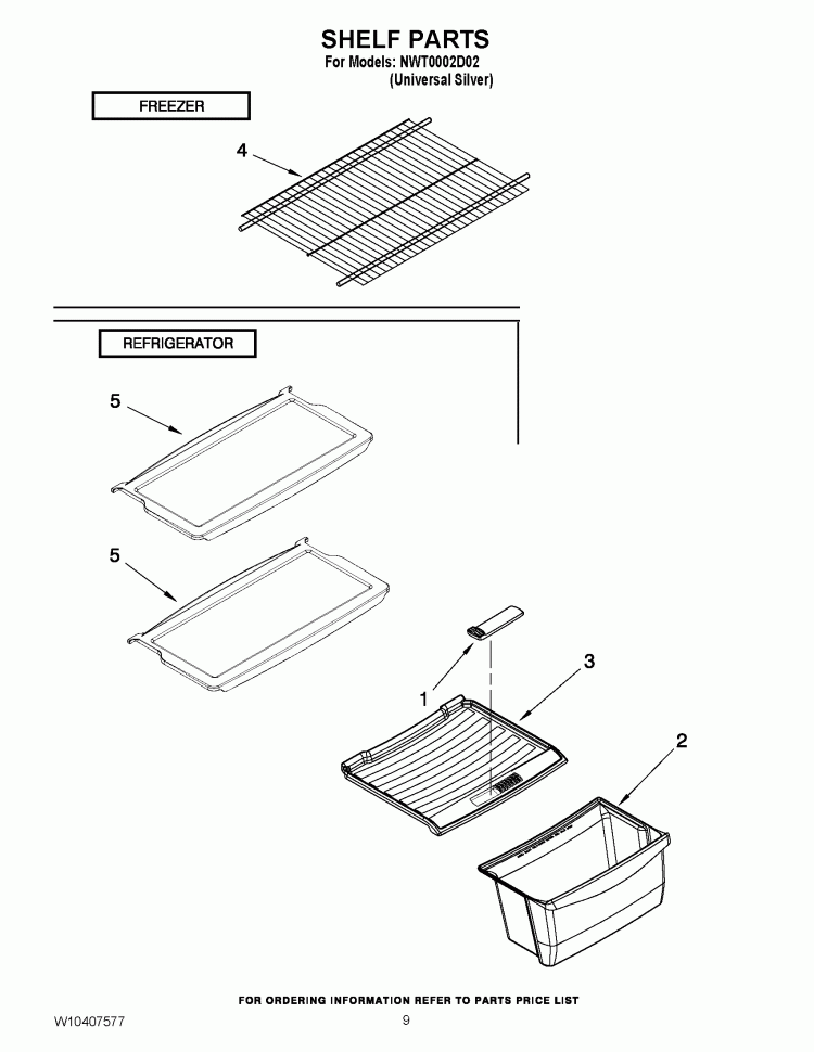 SHELF PARTS Diagram and Parts List for NWT0002D02  Whirlpool Refrigerator