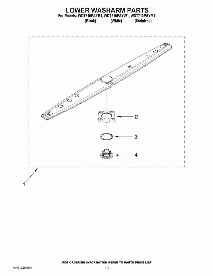 LOWER WASHARM PARTS Diagram and Parts List for WDT710PAYW1  Whirlpool Dishwasher