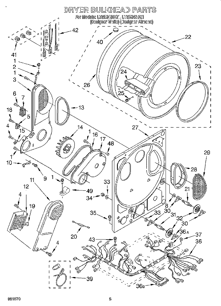 DRYER BULKHEAD Diagram and Parts List for LTE5243DQ1  Whirlpool Washer Dryer Combo