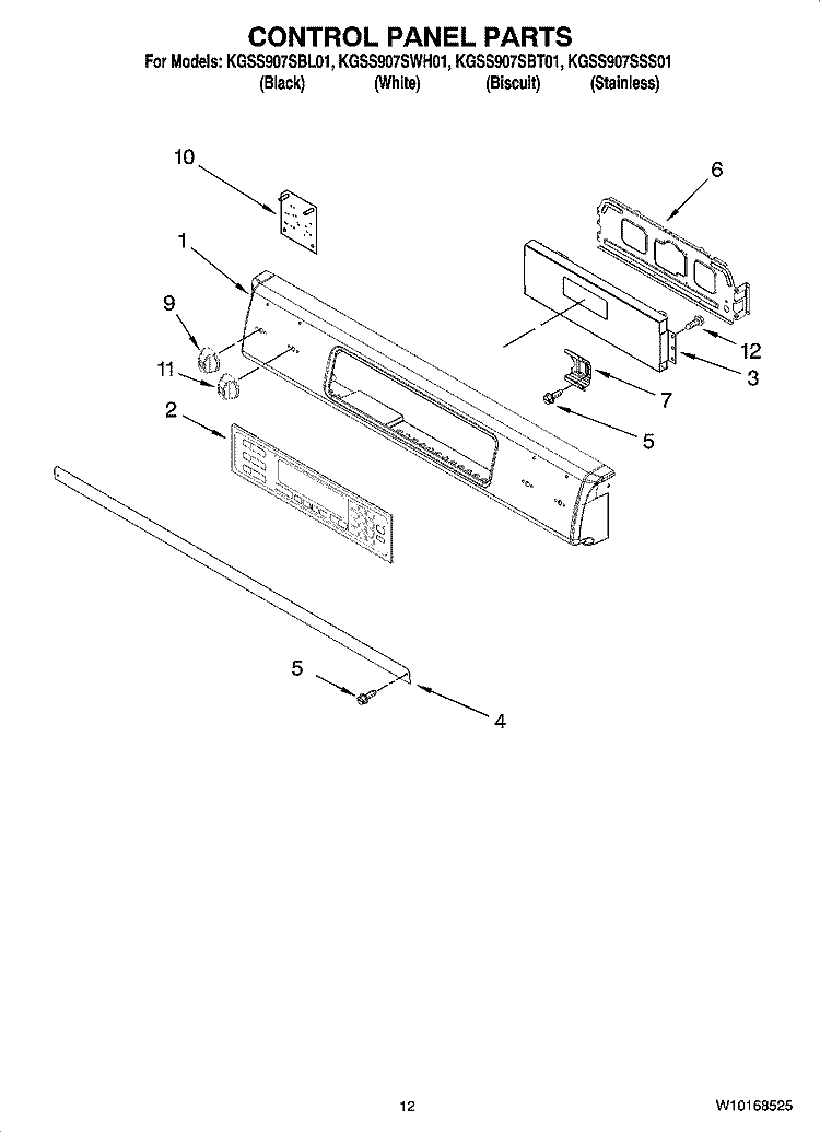 CONTROL PANEL PARTS, OPTIONAL PARTS (NOT INCLUDED) Diagram and Parts List for KGSS907SBL01  KitchenAid Range
