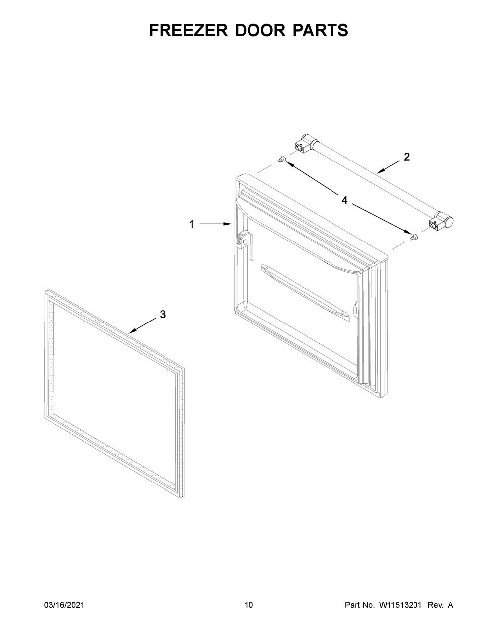 Freezer Door Parts Diagram and Parts List for MBB1957FEW02  Whirlpool Refrigerator