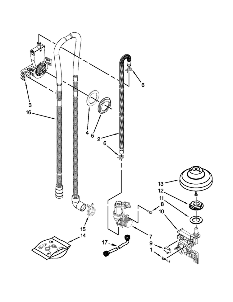 Fill, Drain And Overfill Parts Diagram and Parts List for BLB14DRANA1  Whirlpool Dishwasher