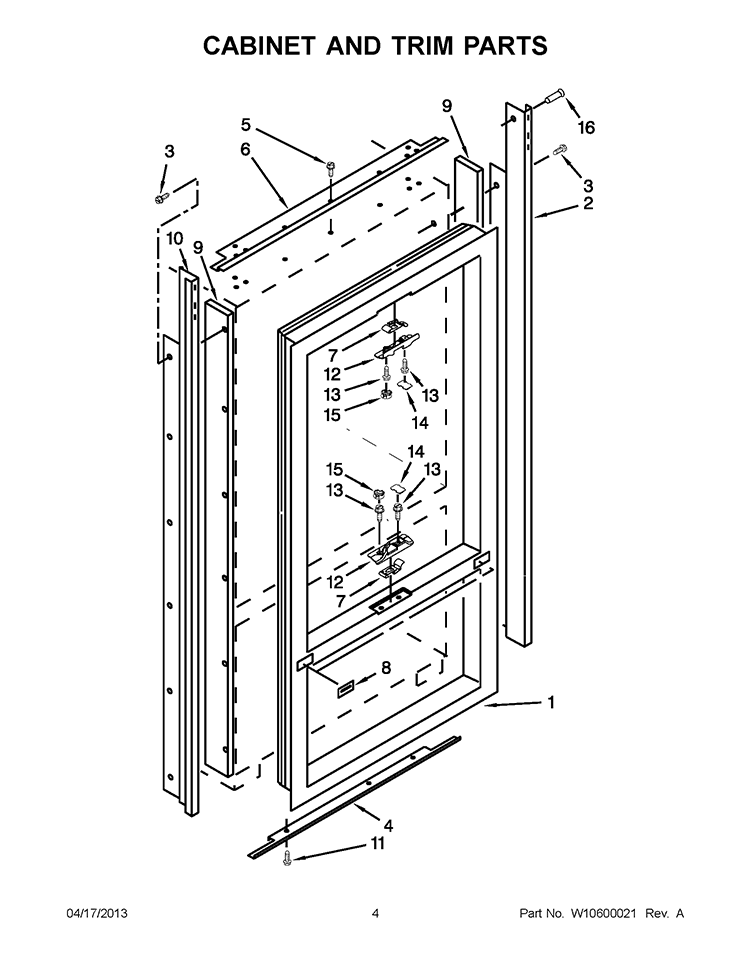 CABINET AND TRIM PARTS Diagram and Parts List for KBFO42FTX07  KitchenAid Refrigerator