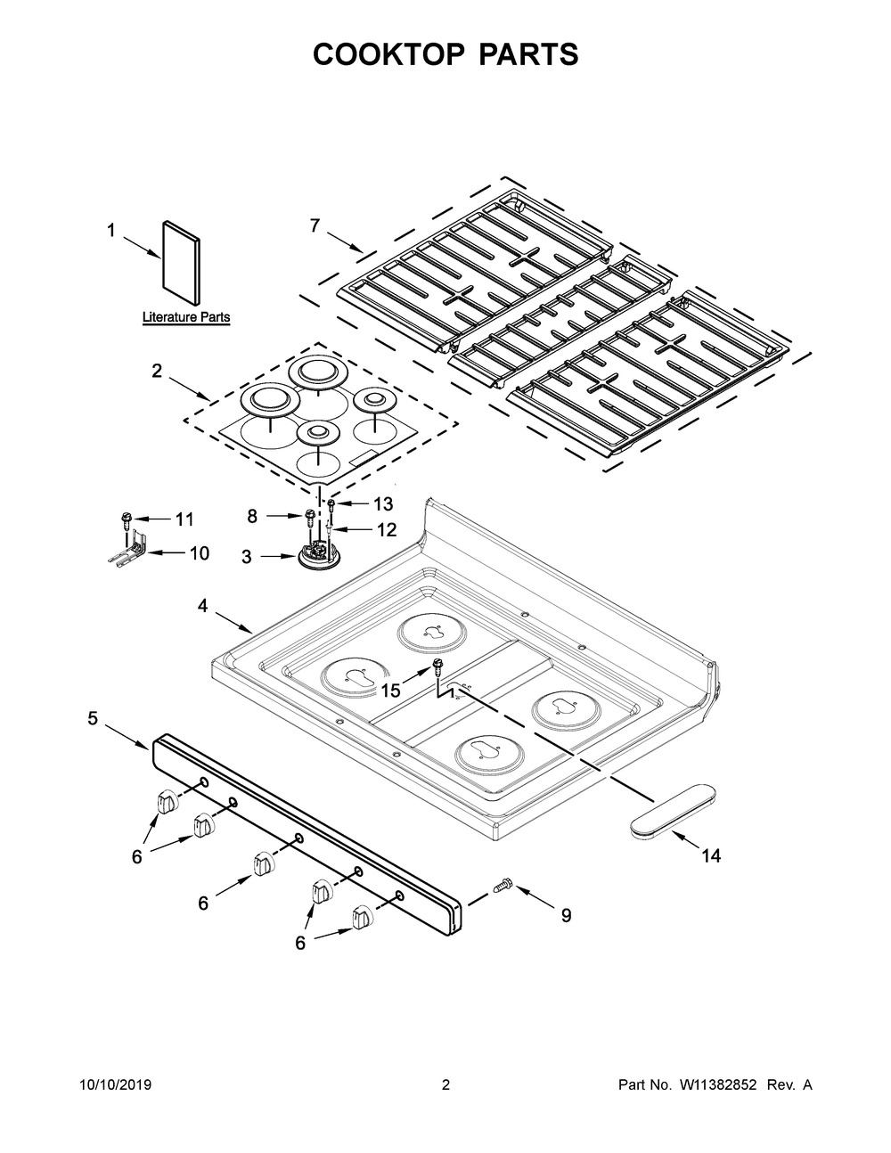 Cooktop Parts Diagram and Parts List for WFG525S0JS0  Whirlpool Range