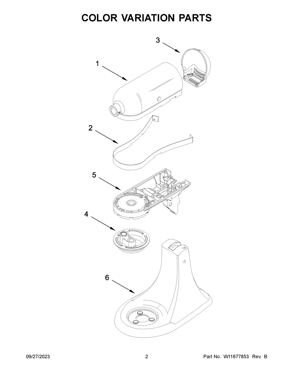 Color Variation Parts Diagram and Parts List for KSM192XDER5  KitchenAid Mixer