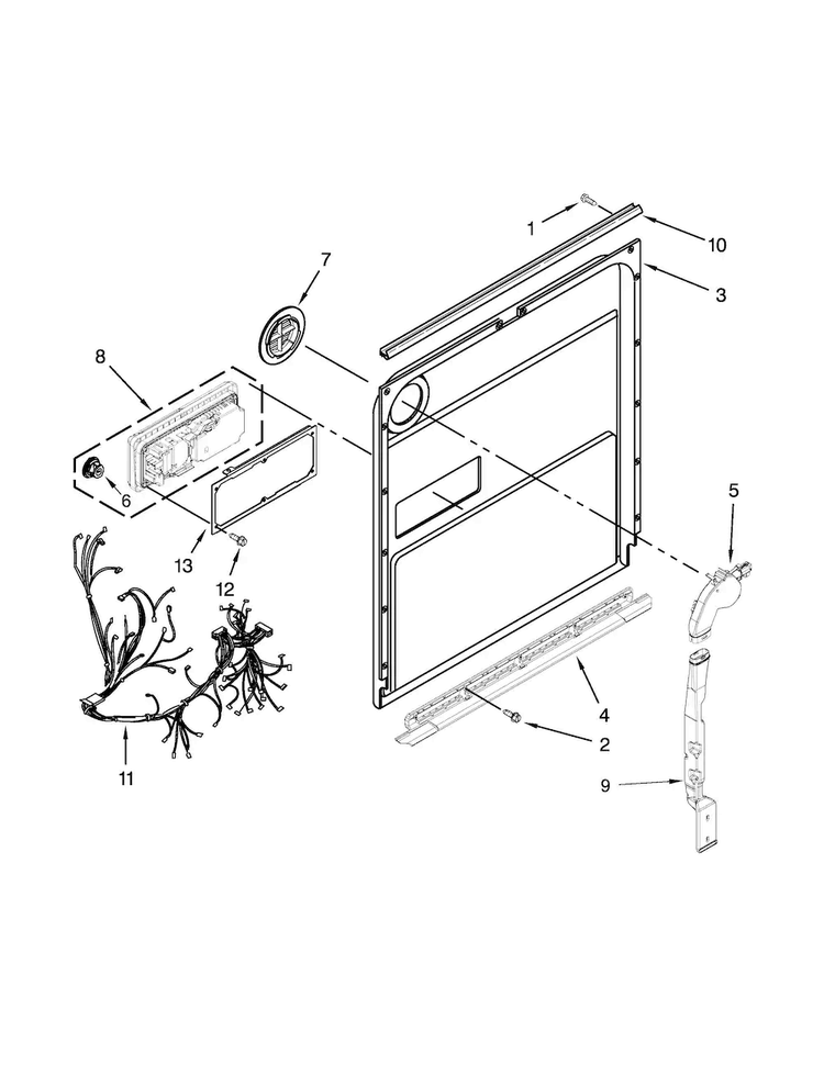 Inner Door Parts Diagram and Parts List for KUDE60HXSS6  KitchenAid Dishwasher