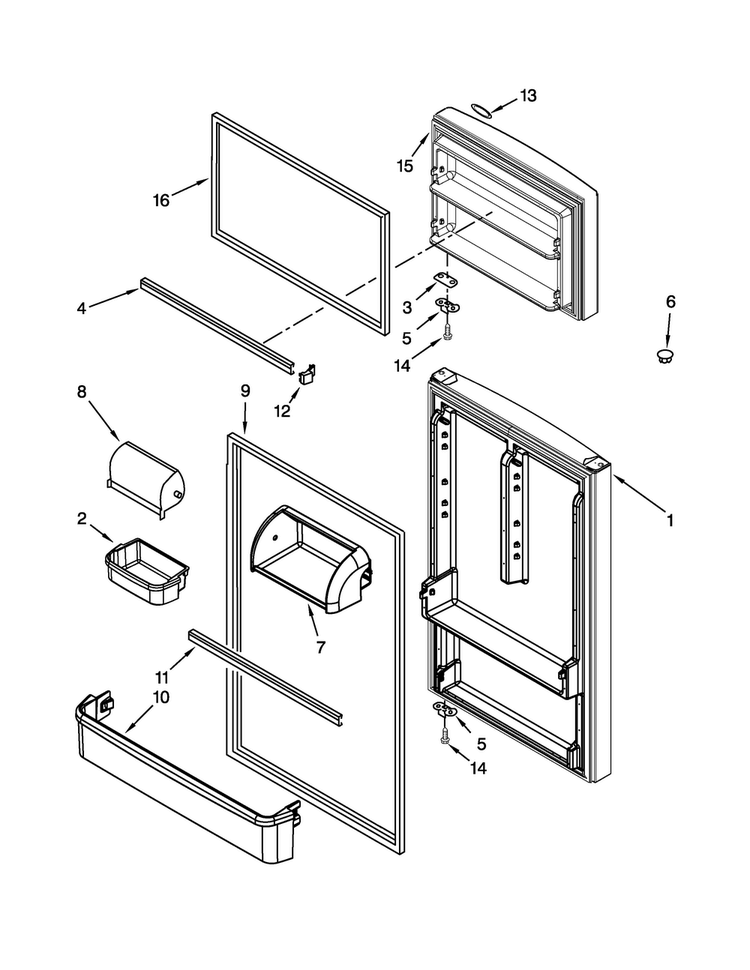 Door Parts Diagram and Parts List for W8RXEGMWD02  Whirlpool Refrigerator