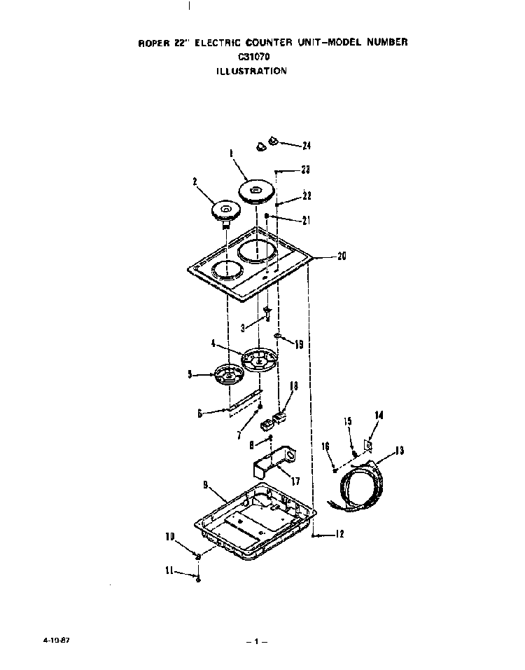 Cooktop Diagram and Parts List for C3107*0  Roper Range