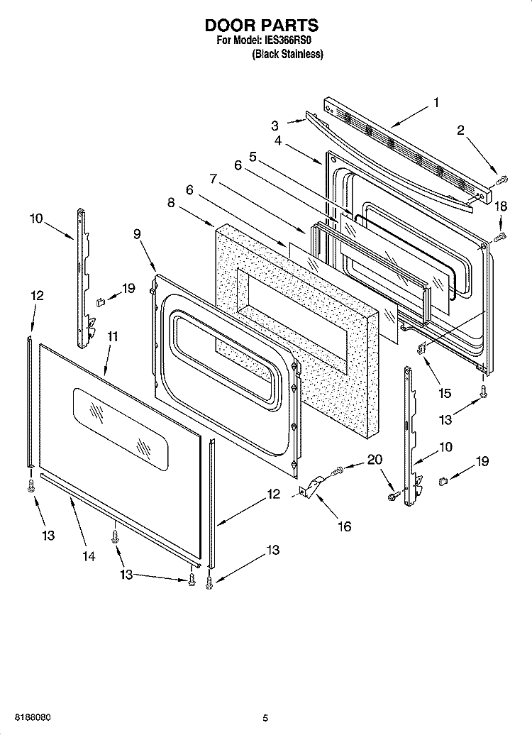 DOOR PARTS Diagram and Parts List for IES366RS0  Inglis Range
