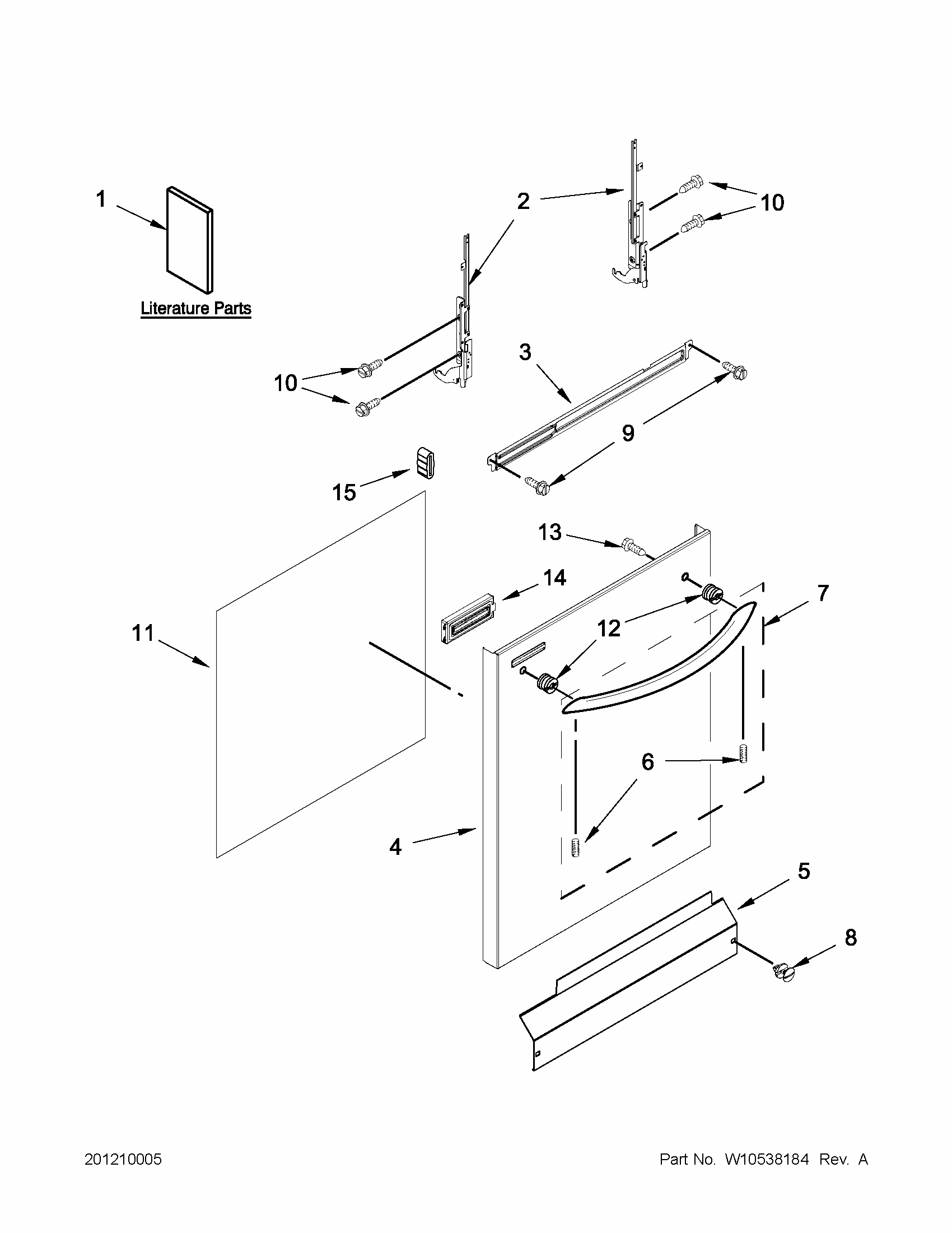 Door And Panel Parts Diagram and Parts List for 66512093K210  Kenmore Dishwasher