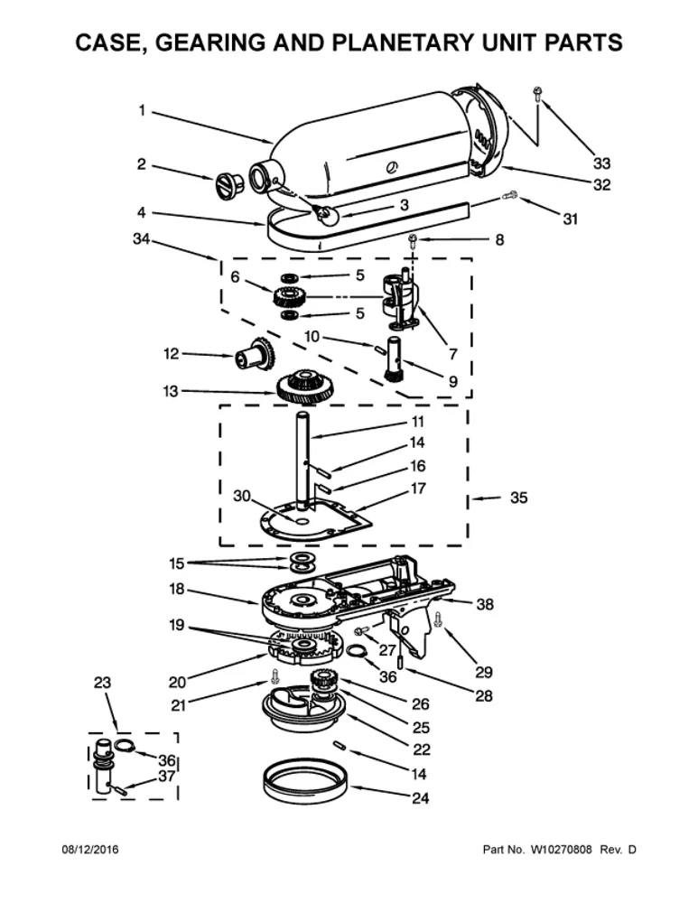 CASE, GEARING AND PLANETARY UNIT Diagram and Parts List for KSM150APSCS0  KitchenAid Mixer