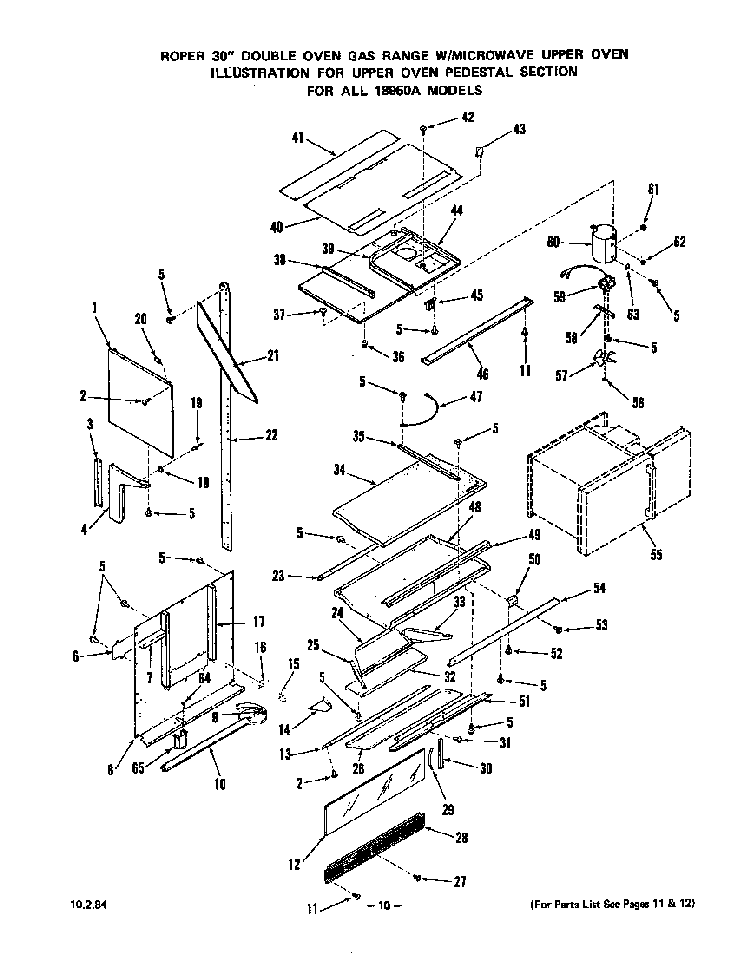 Upper Oven Pedestal Diagram and Parts List for 1895*0A  Roper Range