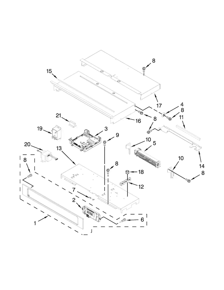 Control Panel Parts Diagram and Parts List for KEBS109BBL01  KitchenAid Wall Oven