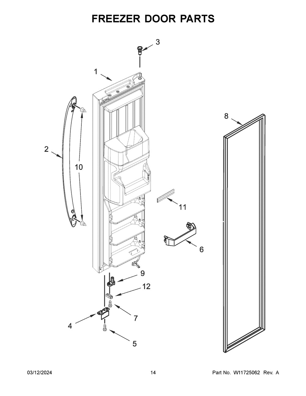 Freezer Door Parts Diagram and Parts List for WRS315SDHZ0C  Whirlpool Refrigerator