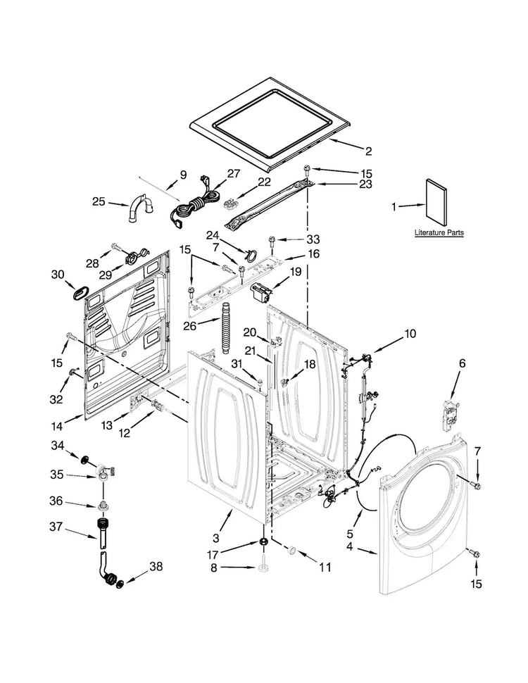 Top And Cabinet Parts Diagram and Parts List for 7MWFW87HEDC0  Whirlpool Washer