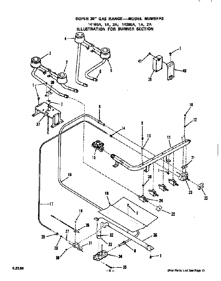 Burner Diagram and Parts List for 1416*0A  Roper Range
