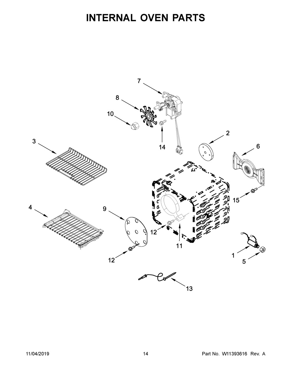 Internal Oven Parts Diagram and Parts List for KFGC506JSS00  Whirlpool Range