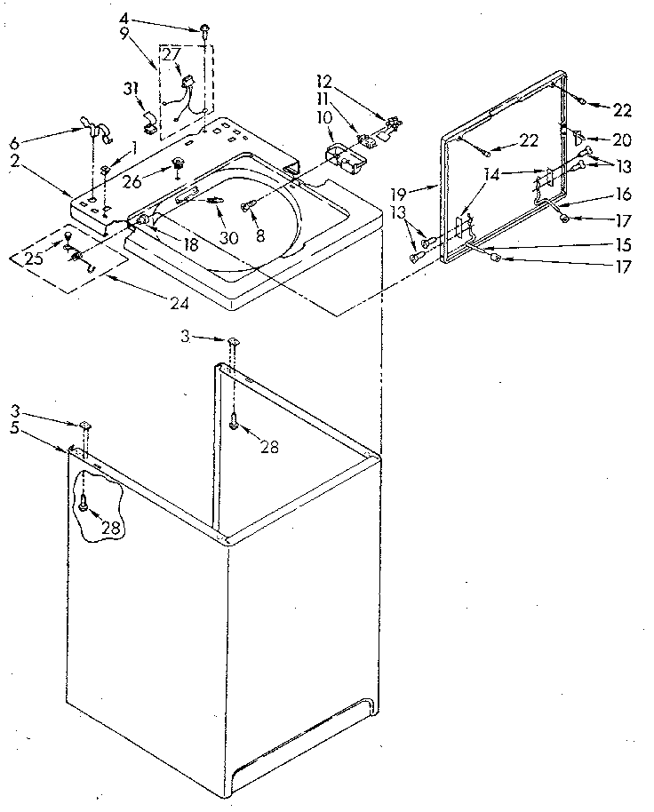 Top And Cabinet Diagram and Parts List for LA5300XSM1  Whirlpool Washer