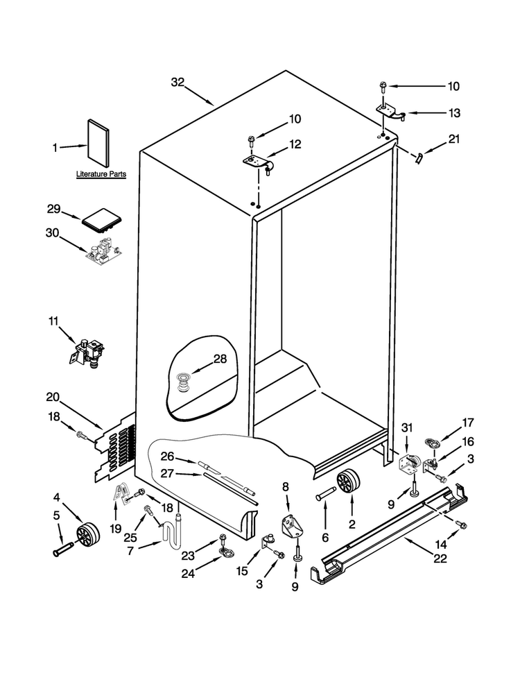 Cabinet Parts Diagram and Parts List for GSC25C6EYY03  Whirlpool Refrigerator