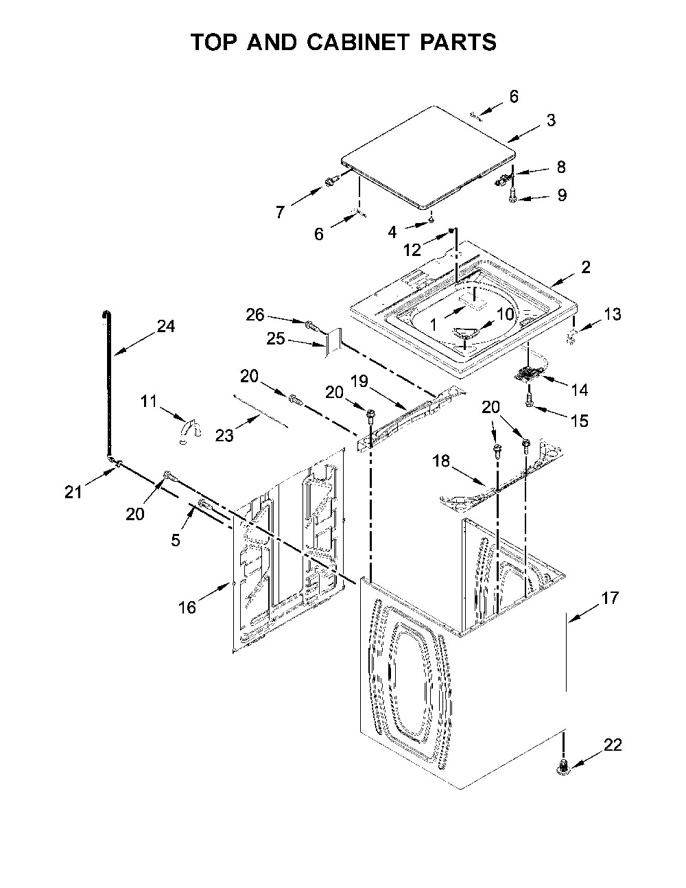 Top and cabinet parts Diagram and Parts List for 11025122810  Kenmore Washer