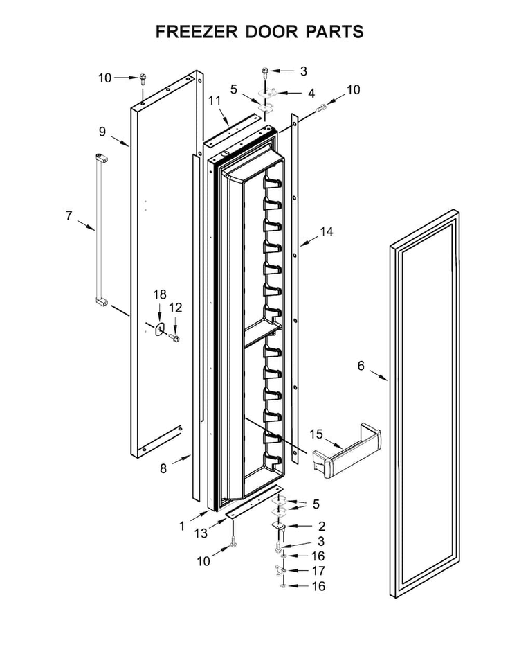 Freezer Door Parts Diagram and Parts List for KBSN608ESS01  KitchenAid Refrigerator