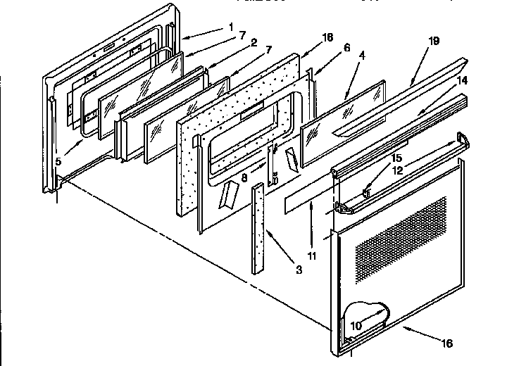 Door Diagram and Parts List for KEBS107BBWH3  KitchenAid Wall Oven