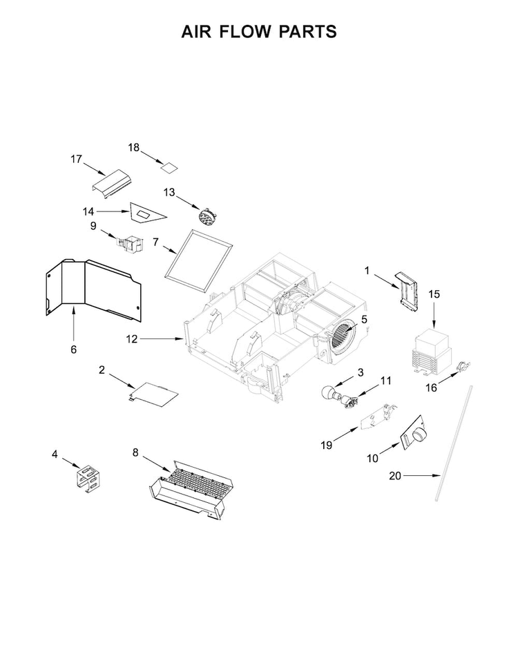 Air Flow Parts Diagram and Parts List for KMHS120EBL4  KitchenAid Microwave