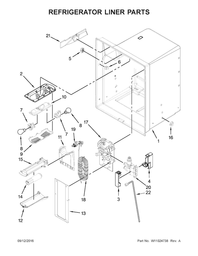 Refrigerator Liner Parts Diagram and Parts List for WRF555SDFZ02  Whirlpool Refrigerator