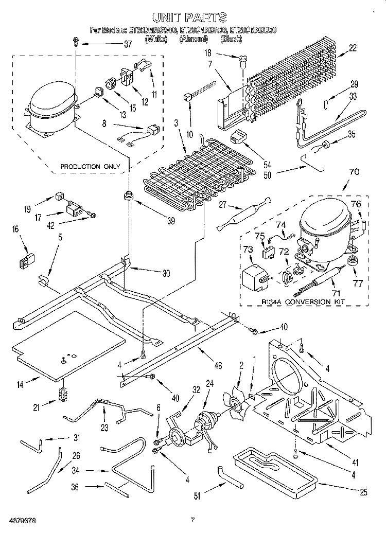 UNIT Diagram and Parts List for ET20DMXBW00  Whirlpool Refrigerator
