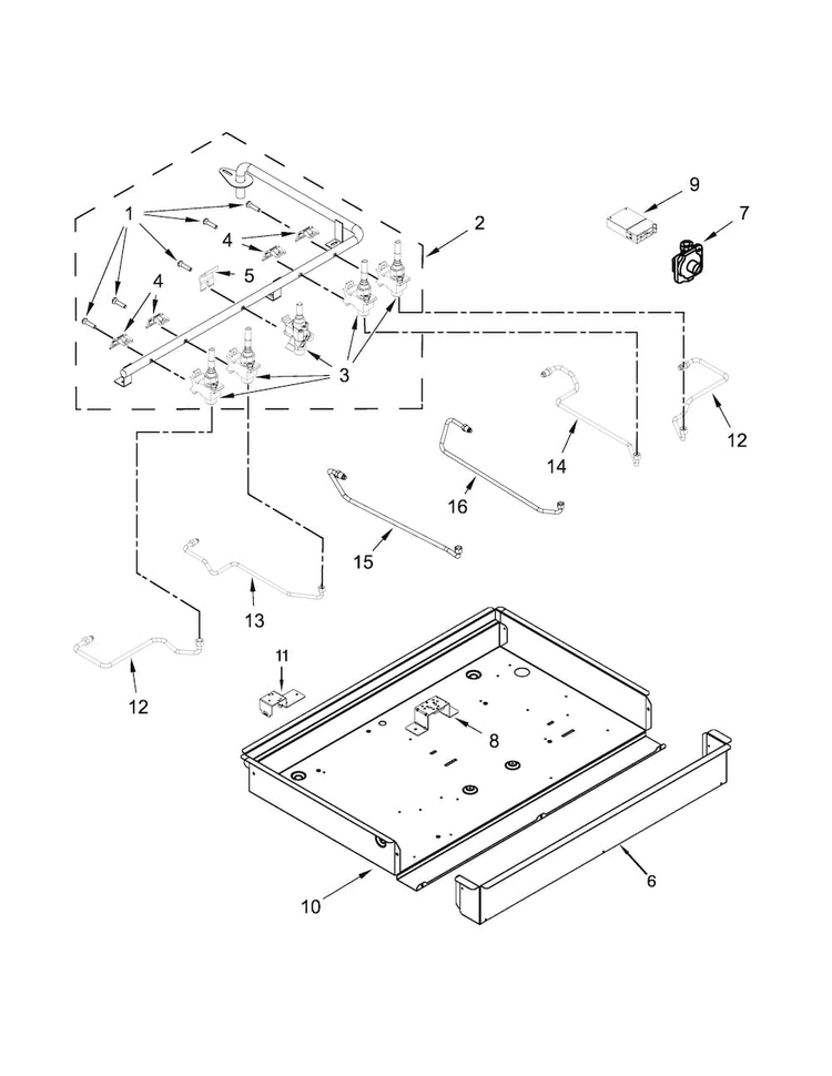 Burner Box, Gas Valves And Switch Parts Diagram and Parts List for KCGS550ESS00  KitchenAid Cooktop