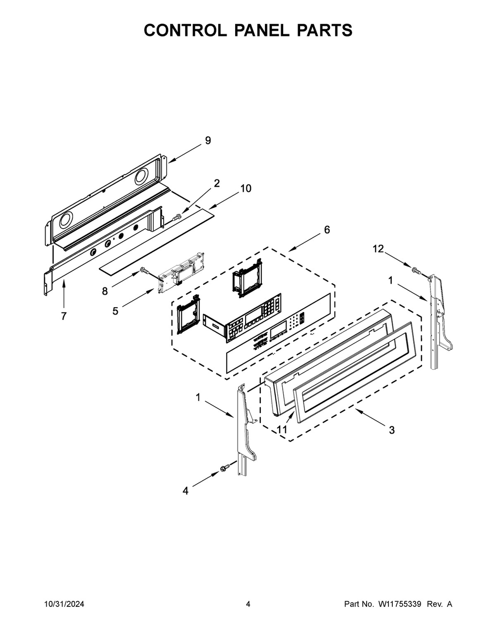 03 - Control Panel Parts Diagram and Parts List for KFGD500ESS12  Whirlpool Range