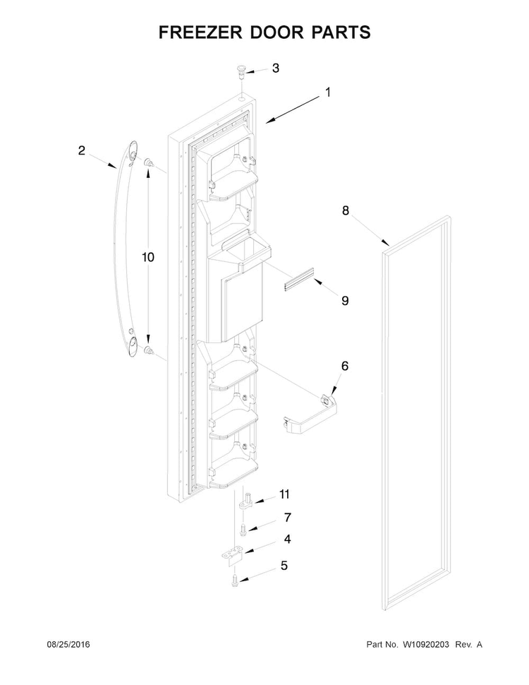 Freezer Door Parts Diagram and Parts List for WRS331FDDM01  Whirlpool Refrigerator