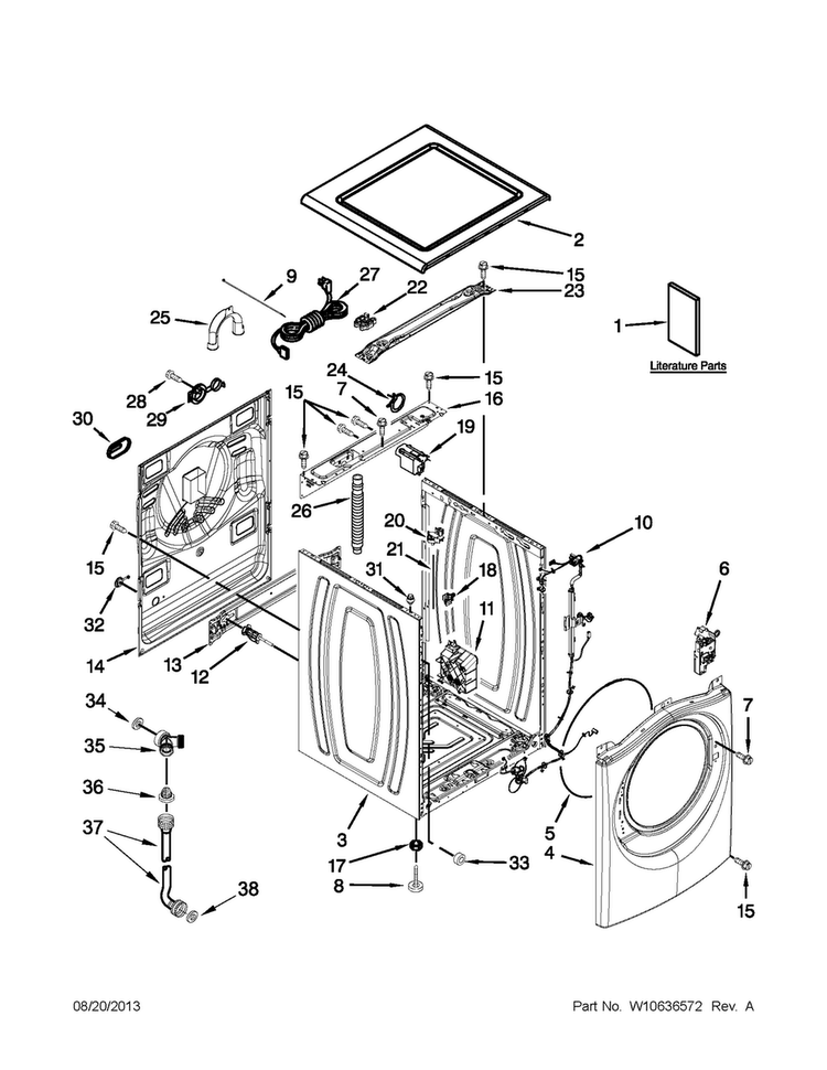 Top And Cabinet Parts Diagram and Parts List for 7MWFW86HEBC0  Whirlpool Washer