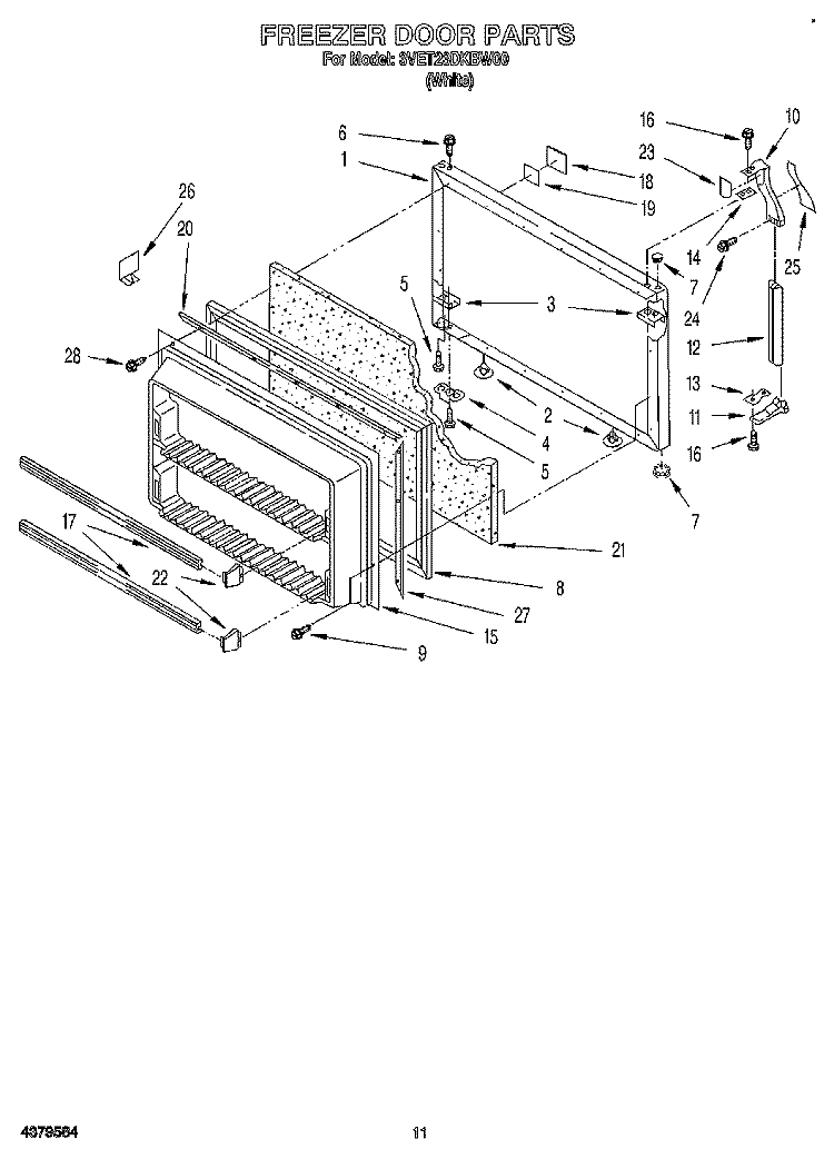 FREEZER DOOR Diagram and Parts List for 3VET23DKBW00  Whirlpool Refrigerator