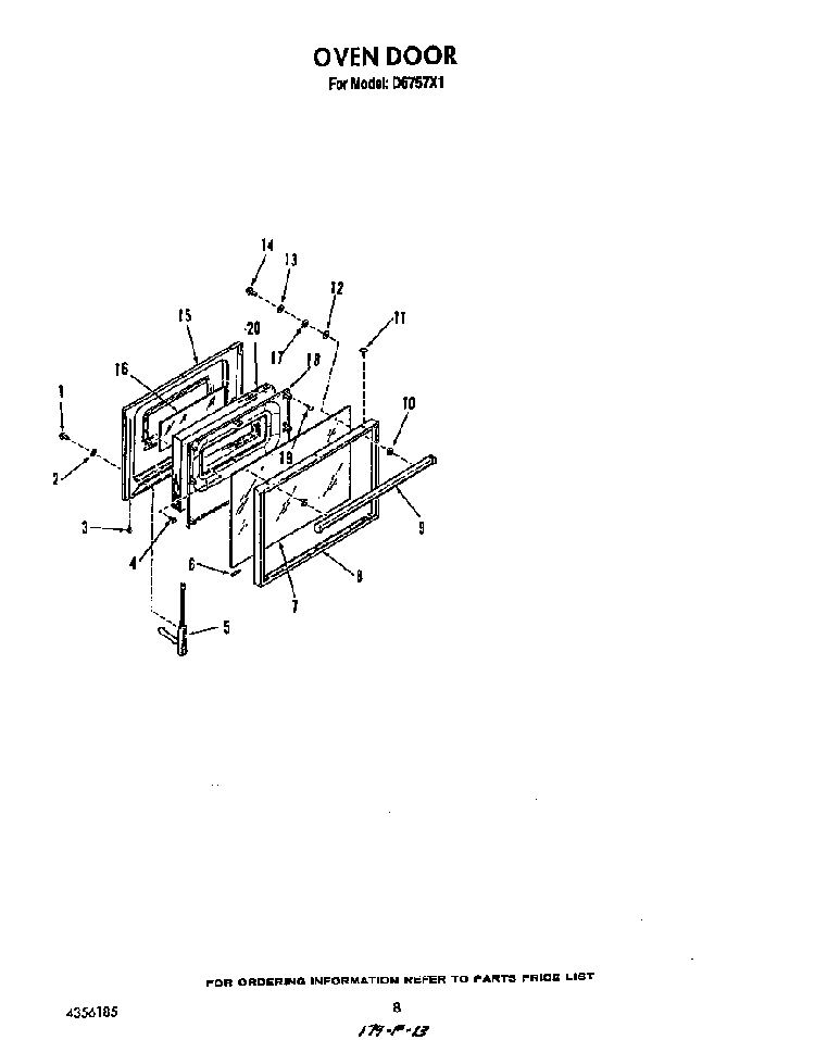Oven Door Diagram and Parts List for D6757*1  Roper Range