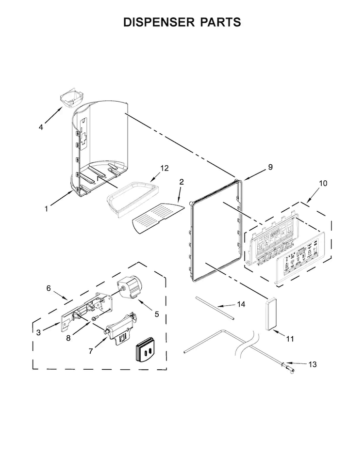 Dispenser Parts Diagram and Parts List for WRS576FIDM02  Whirlpool Refrigerator