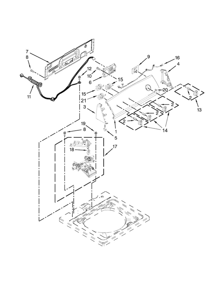 Controls And Water Inlet Parts Diagram and Parts List for 11023102311  Kenmore Washer
