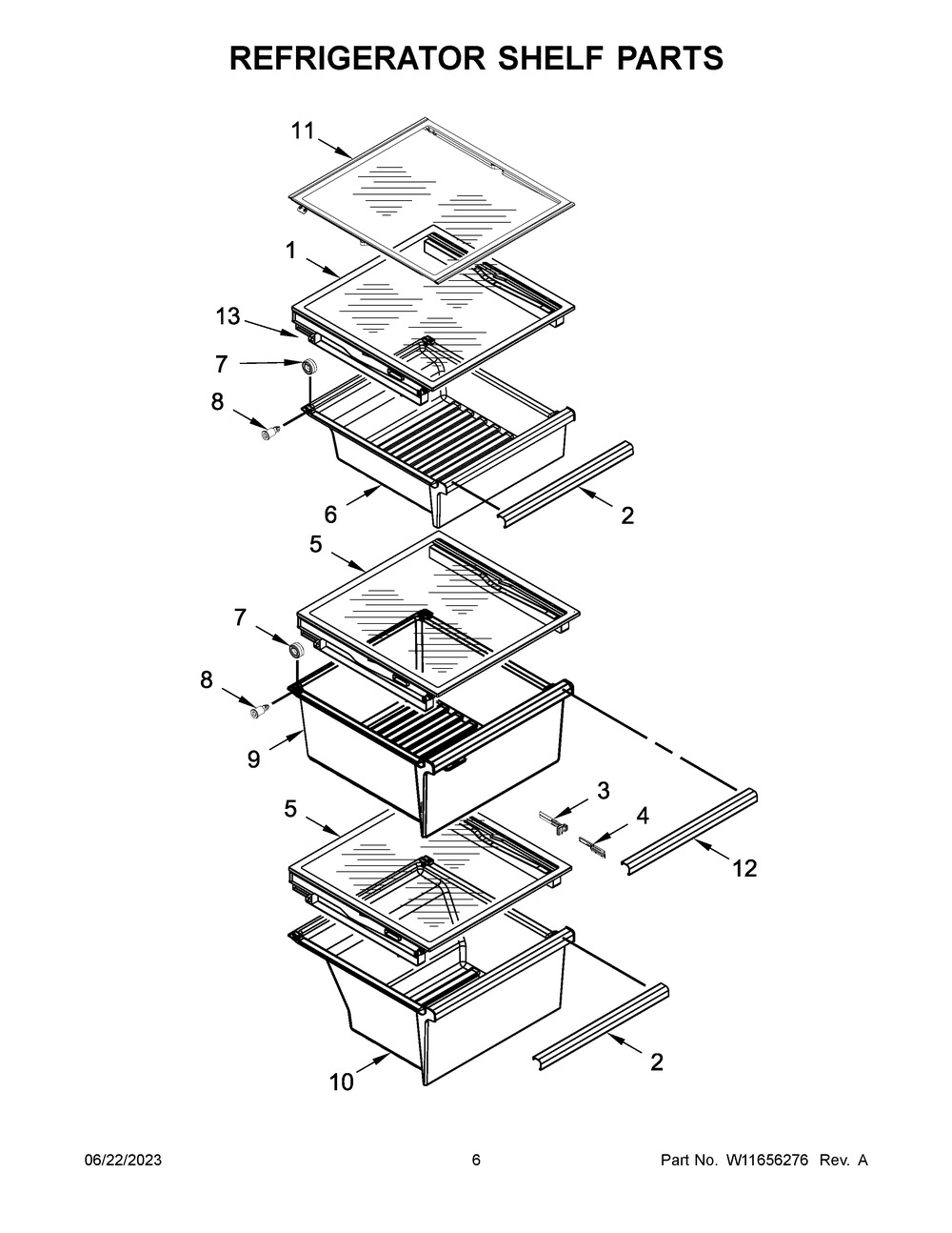 Refrigerator Shelf Parts Diagram and Parts List for WRS571CIHV05  Whirlpool Refrigerator
