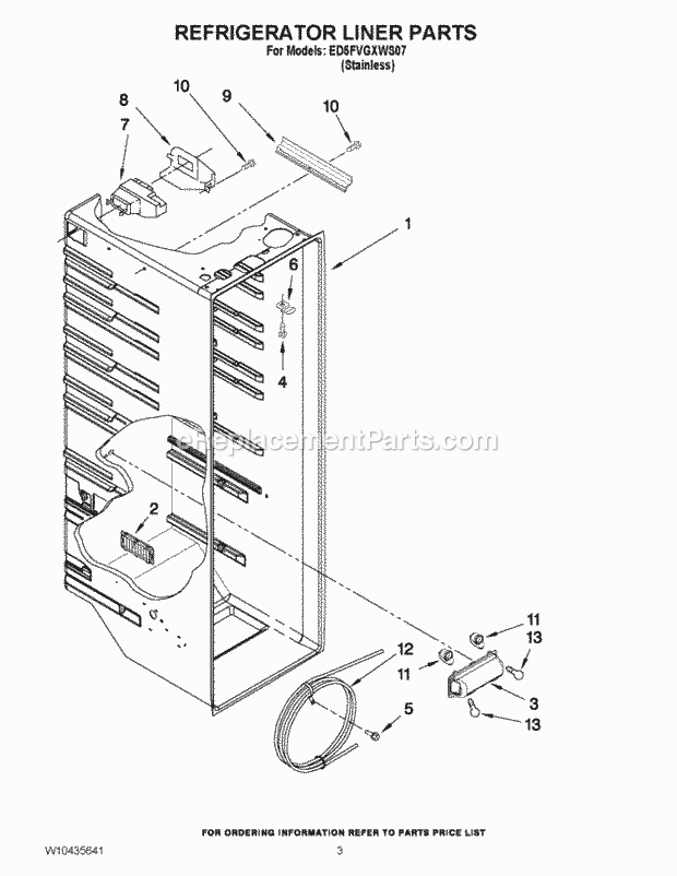 REFRIGERATOR LINER PARTS Diagram and Parts List for ED5FVGXWS07  Whirlpool Refrigerator