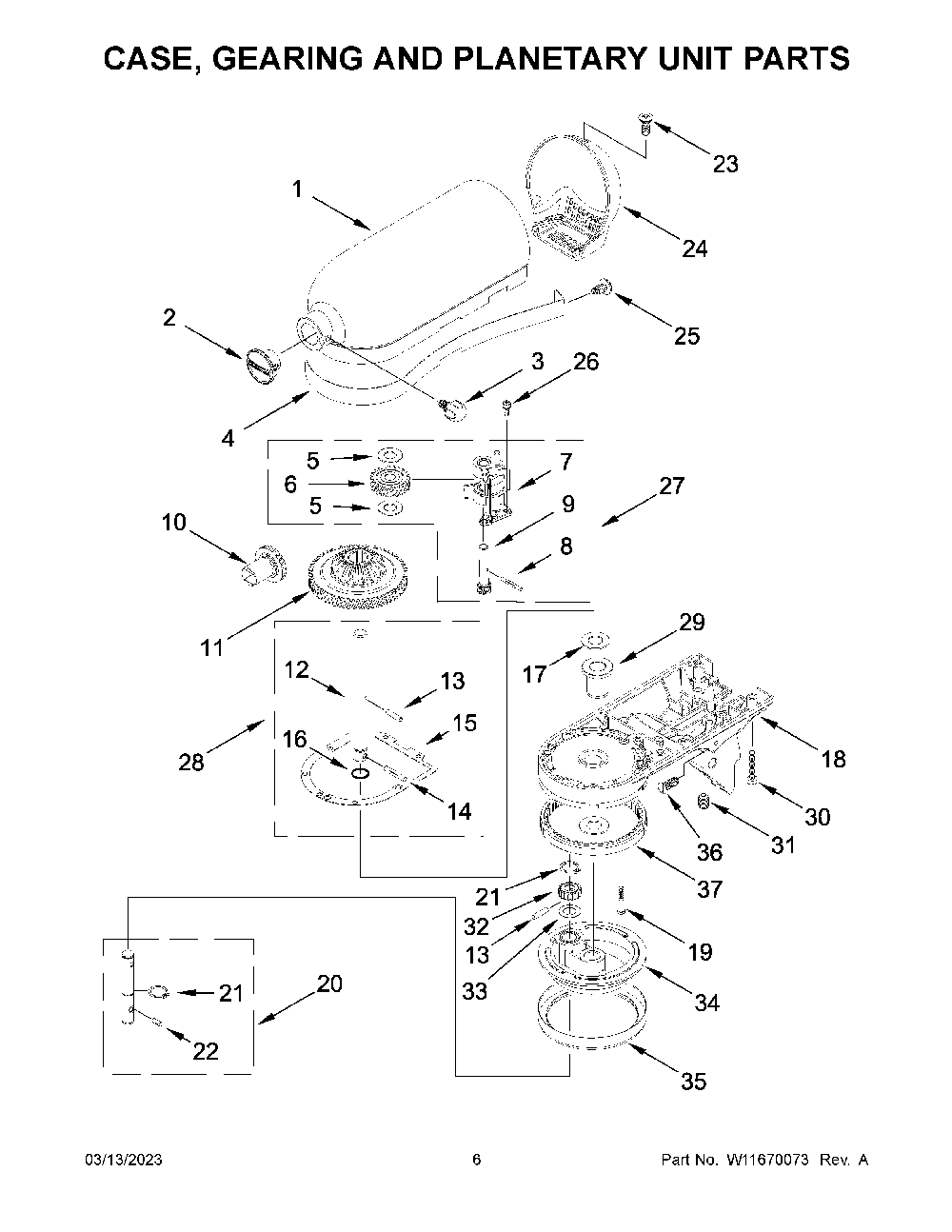 Case, Gearing And Planetary Unit Parts Diagram and Parts List for KSM150PSHER5  KitchenAid Mixer