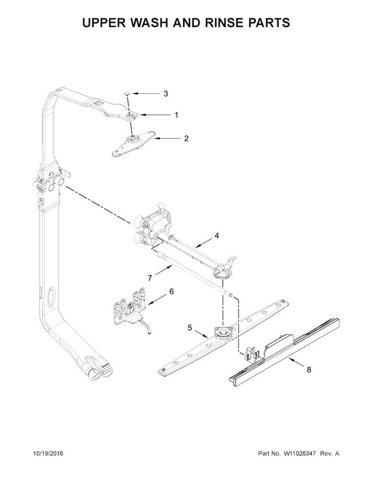 Upper Wash And Rinse Parts Diagram and Parts List for WDF770SAFZ1  Whirlpool Dishwasher