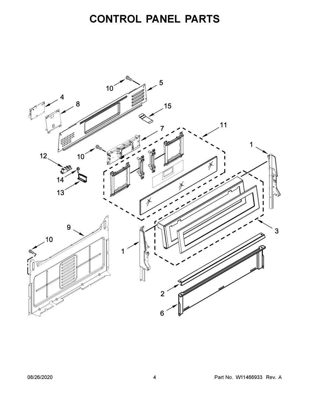 Control Panel Parts Diagram and Parts List for KFGG500EBS3  Whirlpool Range