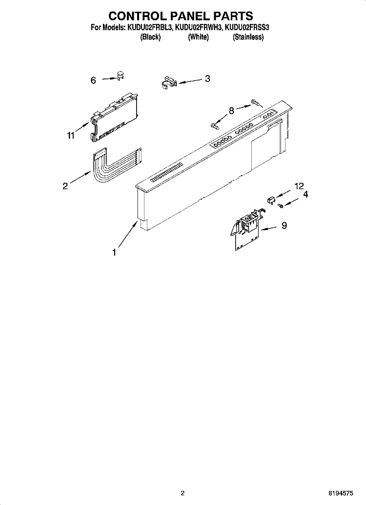 CONTROL PANEL PARTS Diagram and Parts List for KUDU02FRSS3  KitchenAid Dishwasher