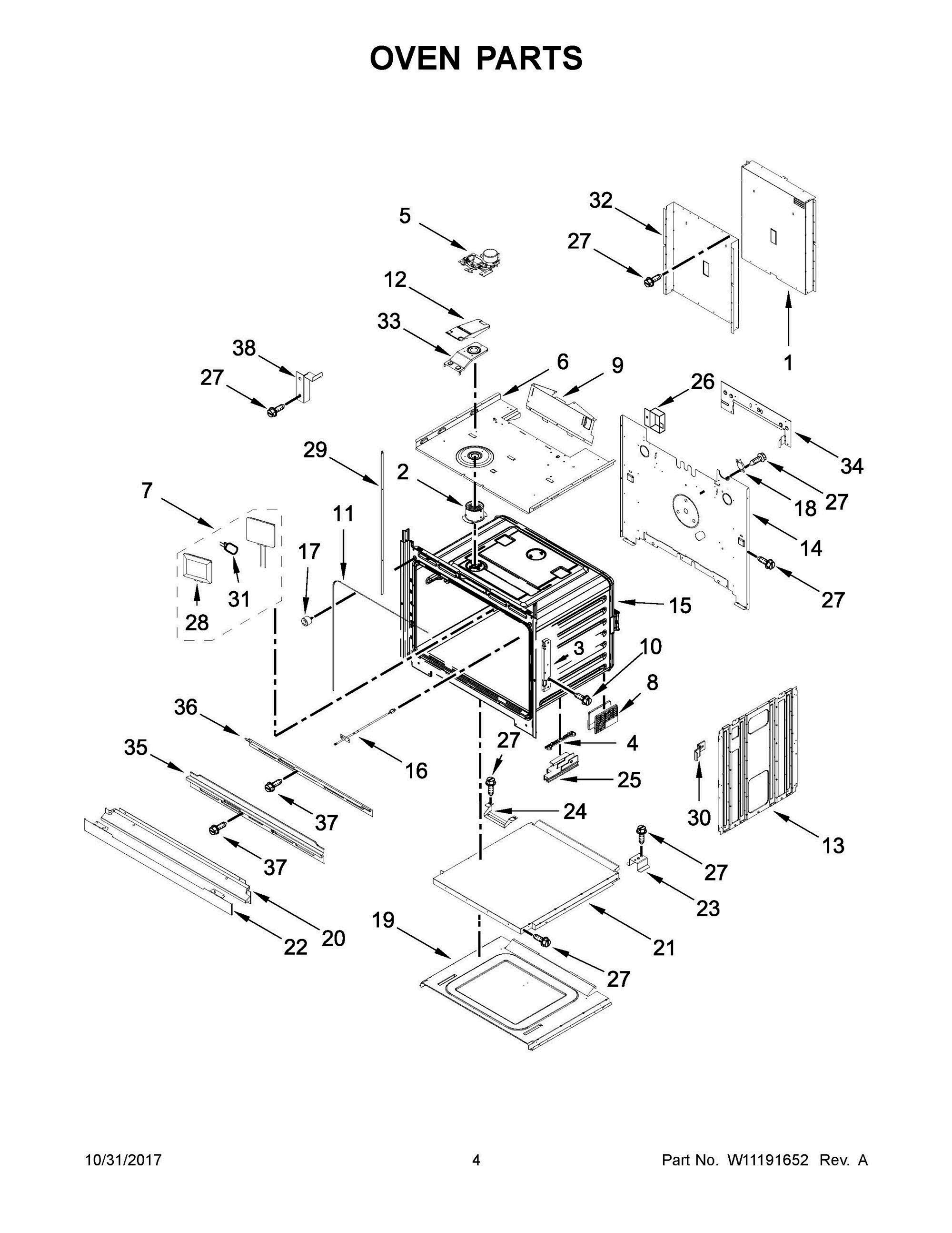 03 - OVEN PARTS Diagram and Parts List for KODE507EBS03  Whirlpool Wall Oven