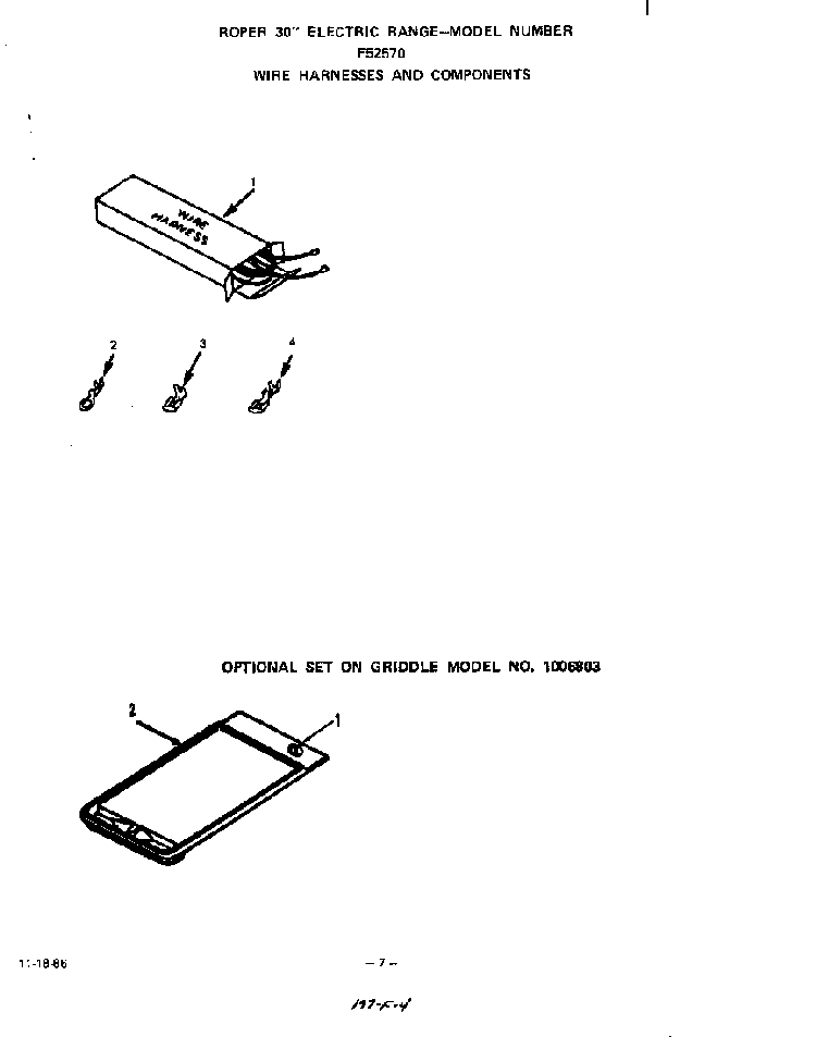 Wire Harnesses And Components Diagram and Parts List for F5257*0  Roper Range
